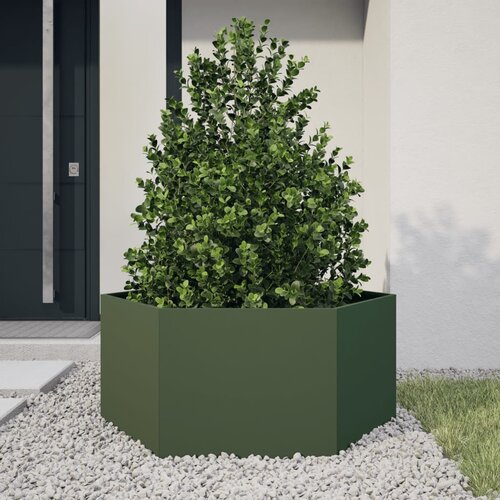 Maison Chic Vrtno korito - Greda - Cvetlični Lonec olivno zelena šestkotnik 104x90x45 cm jeklo, (21790473) Cene
