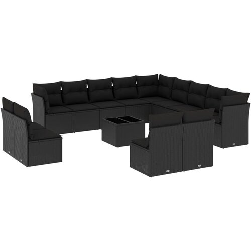  14-dijelni set vrtnih sofa s jastucima poliratan crni Crna Slike