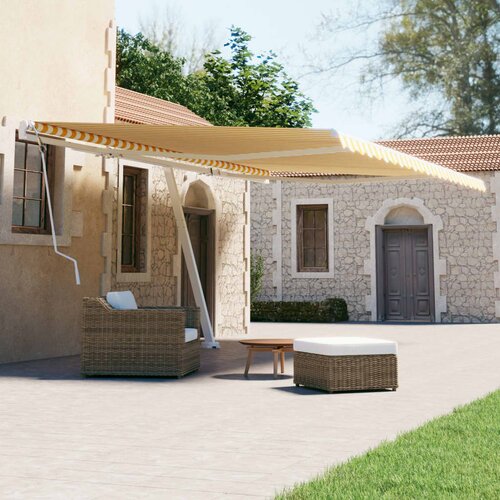 vidaXL Prostostoječa ročno zložljiva tenda 500x300 cm rumena/bela Cene