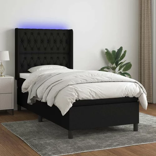  Box spring postelja z vzmetnico LED črna 90x200 cm blago, (20790665)