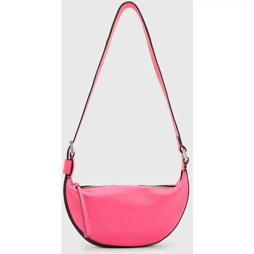 AllSaints Usnjena torbica HALF MOON roza barva, WB720Z