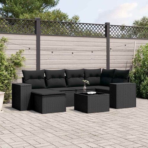  7-dijelni set vrtnih sofa od poliratana s jastucima crni Cijene