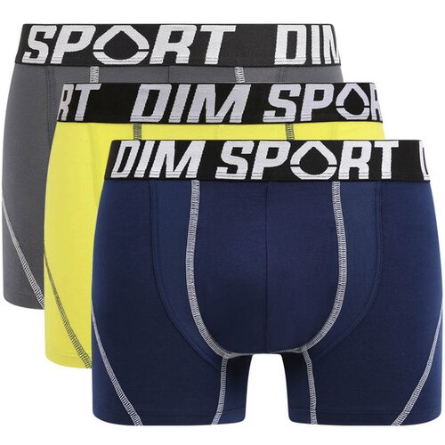 DIM SPORT COTTON STRETCH BOXER 3x - Men's sports boxers 3 pcs - yellow - blue - black Slike