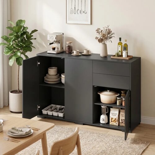 Komoda ladica 2 ladice push-click 117 cm x 36 cm x 74 cm crna Slike