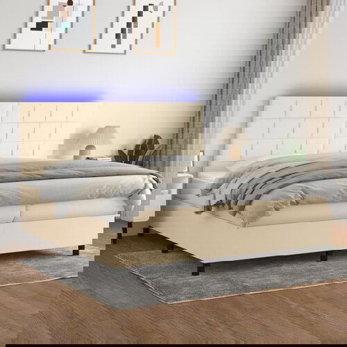 The Living Store Box spring postelja z vzmetnico LED krem 200x200 cm blago - Box Spring Postelja, (21438500) Slike