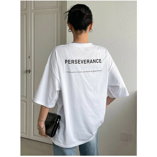 Know Women's White Perseverance Printed Oversized T-Shirt Cene