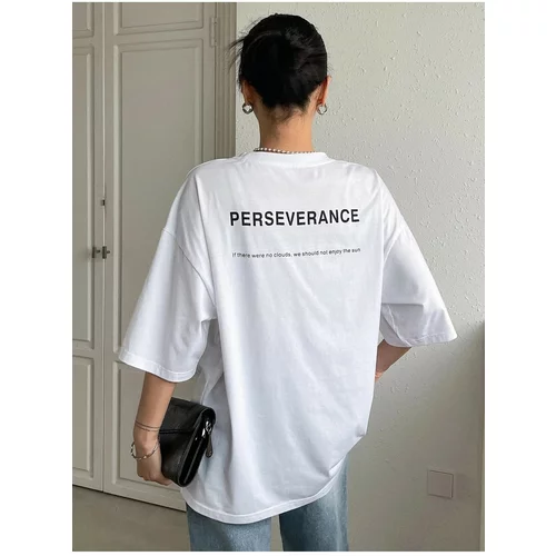Know Women's White Perseverance Printed Oversized T-Shirt