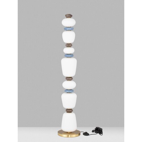 Nova Luce Bela/v zlati barvi kovinska LED zatemnitvena stoječa svetilka s porcelanastim senčilom/s steklenim senčilom (vi&amp;scaron;ina 130,5 cm) Palo &amp;ndash; Slike