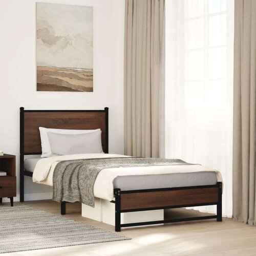 VidaXL Metalni okvir kreveta s uzglavljem smeđa boja hrasta 90x190 cm Slike