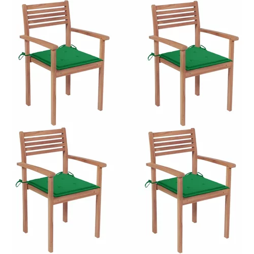  vrtni stoli 4 kosi z zelenimi blazinami trdna tikovina