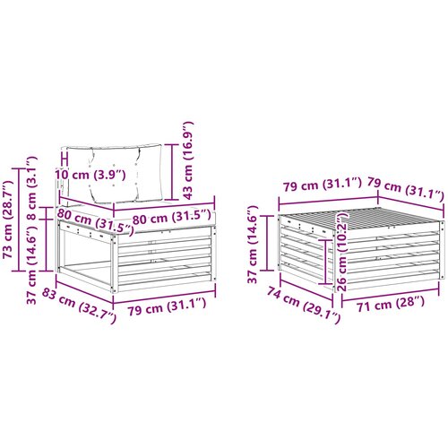  Set vanjskih sofa 5 kom. Prirodna i krem Čvrsto drvo akacije 79 x 79 x 37 cm Slike