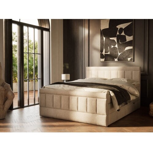 Maison de R&amp;ecirc;ve Bež boxspring postelja s prostorom za shranjevanje 200x200 cm Caya &amp;ndash; Slike
