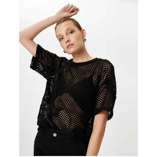 Koton Short Sleeve Fishnet Sweater Crew Neck Openwork