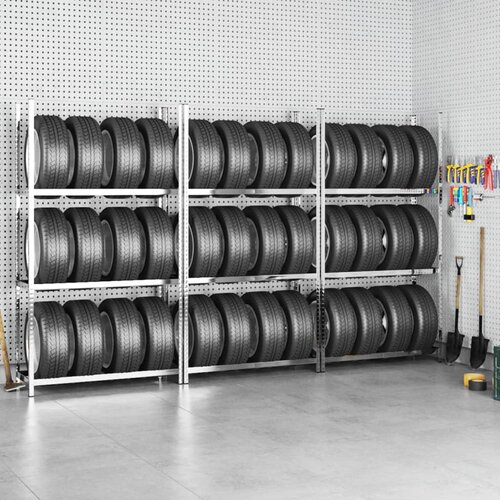 VidaXL Stojalo za pnevmatike 3 kosi srebrno 110x40x200 cm jeklo Slike