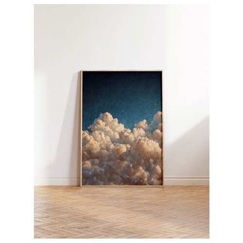 Wallxpert uramljena slika 115242, beli oblaci pod tamnoplavim nebom, 50 x 70 cm, ram u boji prirodnog drveta Slike