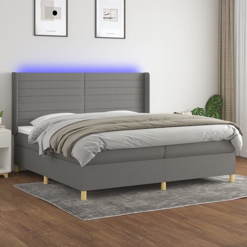  Krevet box spring s madracem LED tamnosivi 200x200 cm tkanina Cijene