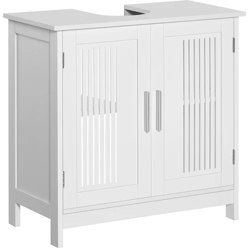 Kleankin 2-vratna omarica za umivalnik v kopalnici, prostorsko varčna omarica za umivalnik iz lesa z nastavljivimi policami bele barve, (20754163)