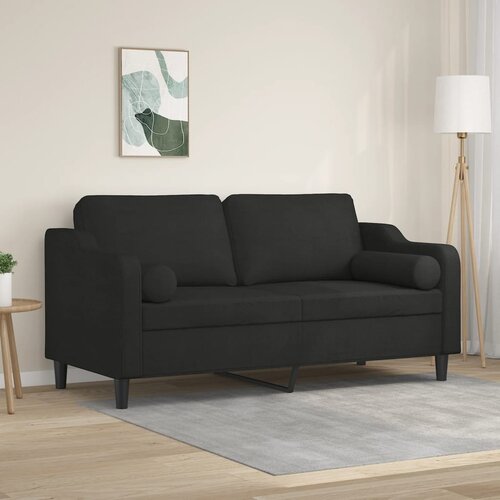 vidaXL Kavč dvosed z blazinami črn 140 cm blago Cene