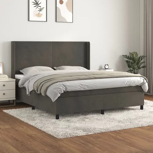 vidaXL Box spring postelja z vzmetnico temno siva 160x200 cm žamet
