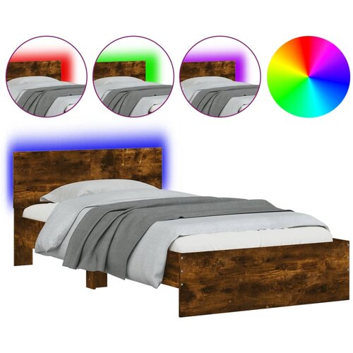 VidaXL Posteljni okvir z vzglavjem in LED dimljeni hrast 100x200 cm, (21007186) Slike