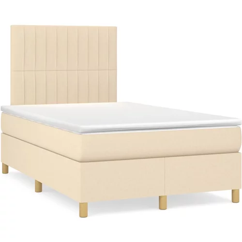 vidaXL Box spring postelja z vzmetnico krem 120x200 cm blago, (20893926)