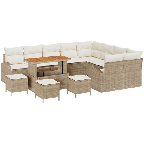 vidaXL 13-dijelni vrtni sofa set s jastučićima Bež poli ratan akacija, 4-dijelni vrtni set za objed s jastučićima Bež poli ratan akacija, 2-sjedna vrtna sofa s jastučićima Bež poli ratan Cijene
