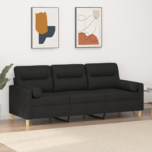  The living store kavč trosed z blazinami črn 180 cm blago - trosed, (21484280) Slike