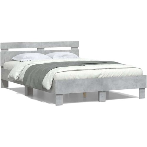  Posteljni okvir z vzglavjem betonsko siv 135x190 cm inž. les, (20978749) Slike
