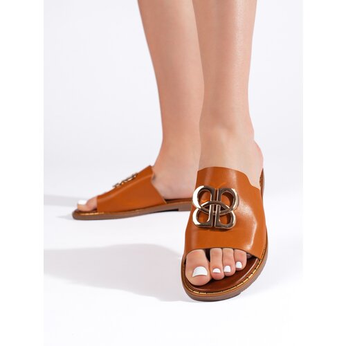 Shelvt Brown women's flip-flops with decoration Cijene