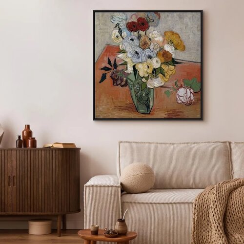  Slika - Vincent Van Gogh &amp;ndash; Stilllife with Japanese vase roses and anemones 40x40 U crnom drvenom okviru Slike