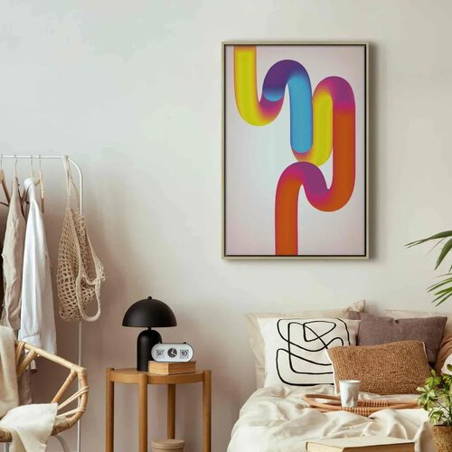  Slika - Colorful Turns - Dynamic Composition in Shades of Yellow Pink and Blue 80x120 U prirodnom drvenom okviru Cene
