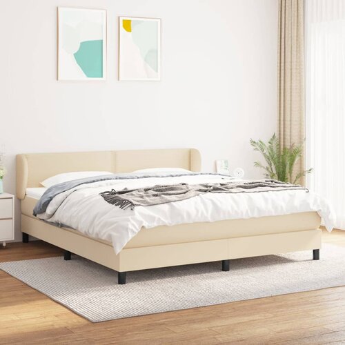 vidaXL Box spring postelja z vzmetnico krem 180x200 cm blago Cene