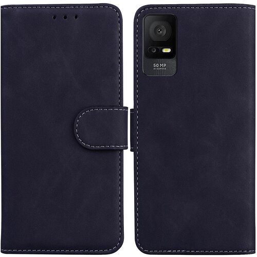 INORCO Enobarvna torbica za telefon TCL 408 PU usnjena denarnica s preklopnim stojalom, odporna na udarce, (22036100) Slike