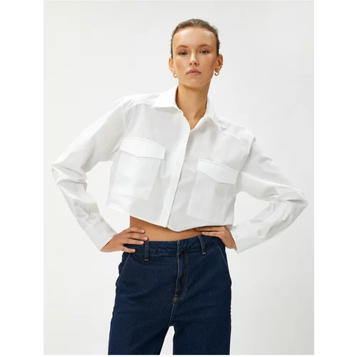 Koton Long Sleeve Cotton Crop Shirt with Pocket