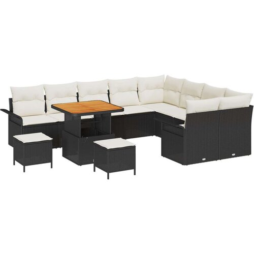  Set od 12 dijelova vrtne sofe s jastučićima crni poli ratan akacija  set od 3 dijela vrtne blagovaonice s jastučićima crni poli Cijene