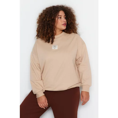 Trendyol Curve Beige Embroidery Detailed Thick Knitted Sweatshirt
