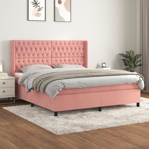 The Living Store Box spring postelja z vzmetnico roza 180x200 cm žamet - Box Spring Postelja, (21488932) Cene