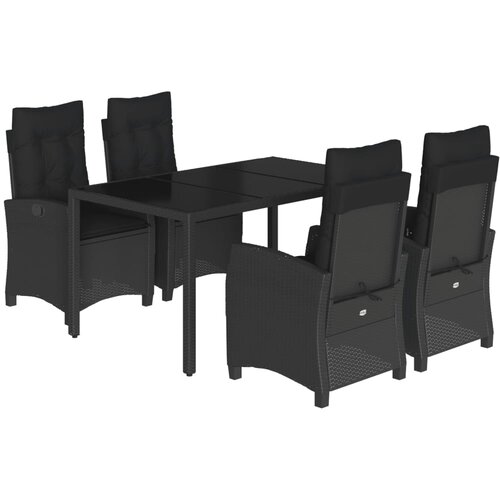  5-dijelni vrtni blagovaonski set s jastucima od poliratana crni Crna 150 cm table length Slike
