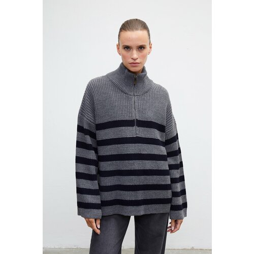 VATKALI Half turtleneck zip sweater gray Slike