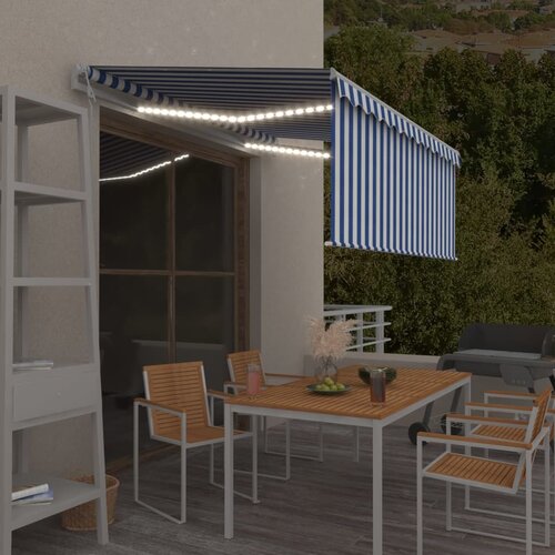 vidaXL Avtomatska tenda s senčilom LED + senzor 3,5x2,5 m modra/bela Cene