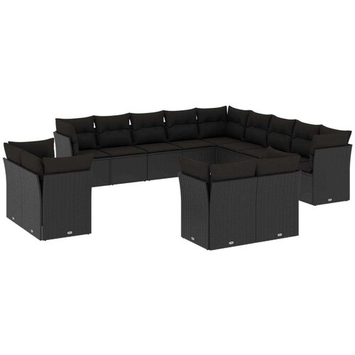 VidaXL 13-dijelni set vrtnih sofa s jastucima poliratan crni Slike