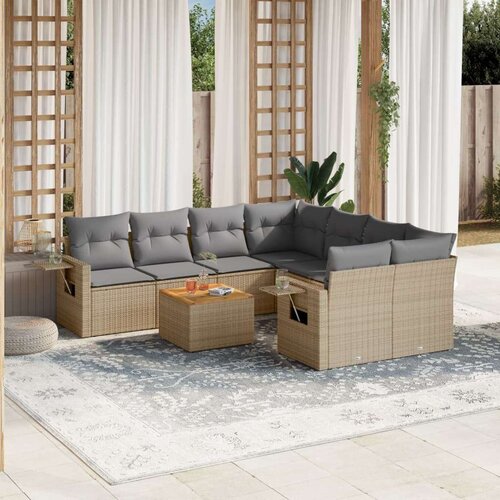  9-dijelni set vrtnih sofa s jastucima bež od poliratana Slike