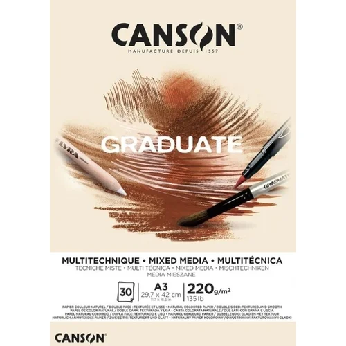 Canson Pad Graduate Mixed Media A3 220 g Natural Blok za skiciranje