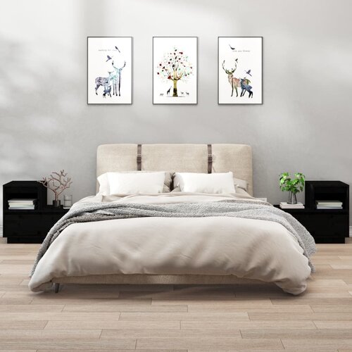 VidaXL Nočna omarica 2 kosa črna 60x34x51 cm trdna borovina Slike