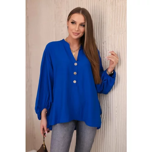 Kesi Viscose blouse with a longer back cornflower blue