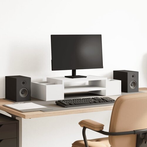 VidaXL Stalak za monitor s pohranom bijeli 70 x 27 x 15 cm drveni Slike
