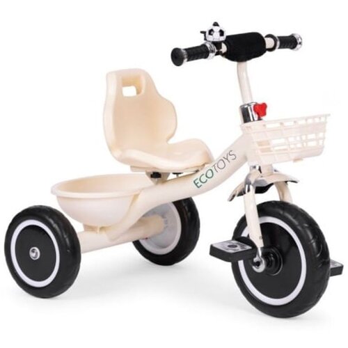 ECO TOYS Tricikl sa neklizajućim rukohvatima, zvoncem i korpom, Beige Cene
