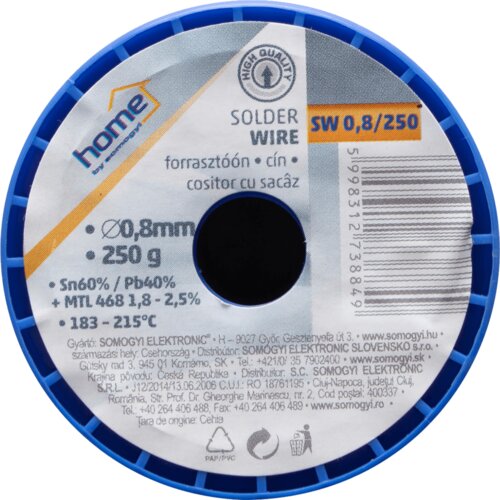 Sma kositer za lotanje, &amp;Oslash; 0.8 mm, 250g - SW 0.8/250 Slike