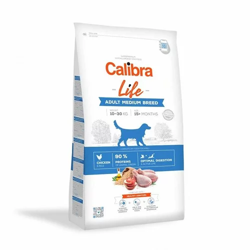 CALIBRA Dog Life Adult Medium Breed Chicken, potpuna i uravnotežena superpremium hipoalergena dehidrirana hrana odrasle pse srednje velikih pasmina (10–30 kg), 12 kg