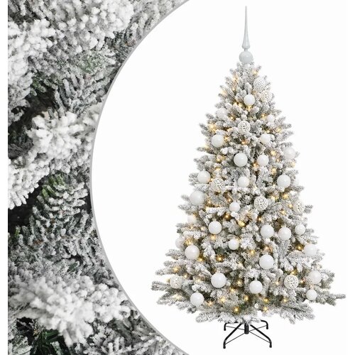  Umjetno božićno drvce s kuglicama 150 cm 150 LED lampica - Zelena i bijela 150 cm s LED žaruljama i bijelim kuglicama Slike